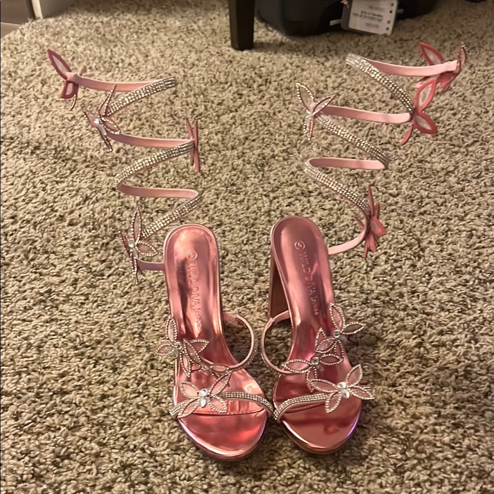 Fashion Nova Pink Rhinestone Butterfly Heels